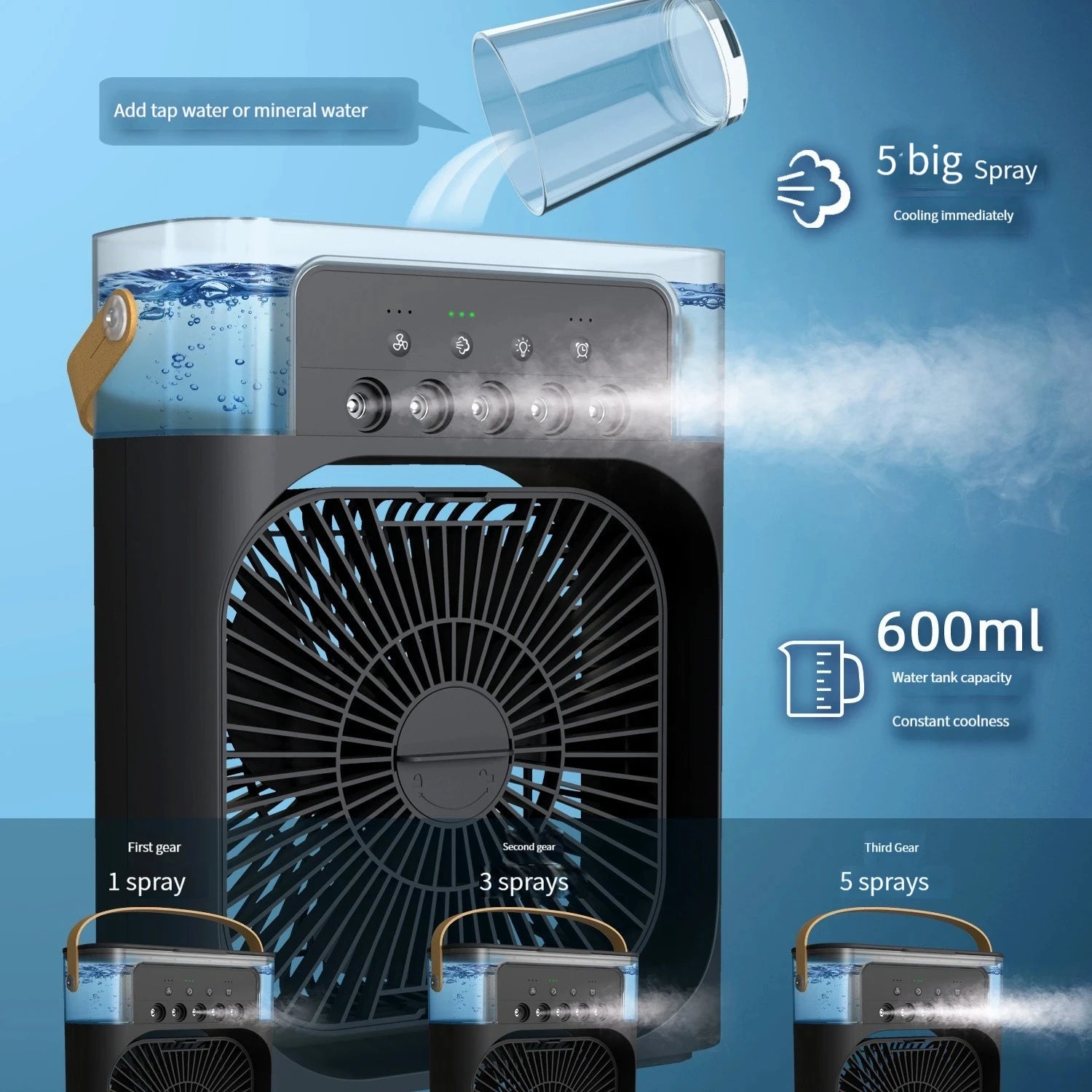 3-in-1 Air Cooler Fan & Humidifier – USB Portable Mist Fan with 600ml Tank