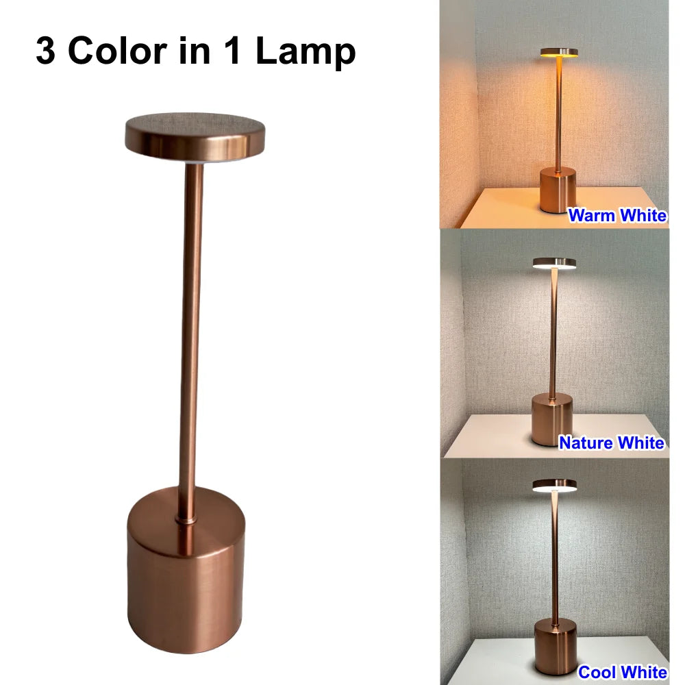 Classic Table Lamp USB Rechargeable Night Light 3 Colors Dimming Touch Desk Lamp Bedside Lamp Hotel Coffee Shop Club