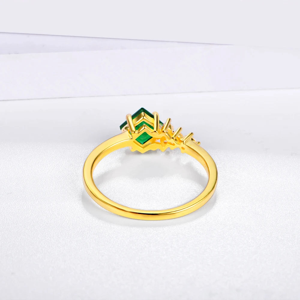 925 Sterling Silver Emerald Ring | 18K Gold Plated | Engagement Wedding Band | Free UK Delivery