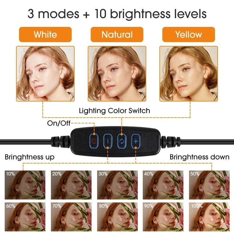 10" LED Selfie Ring Light Dimmable Led Photography Ring Light With Tripods Mini Phone Stand For Vlog Video Live Makeup Fill Lamp