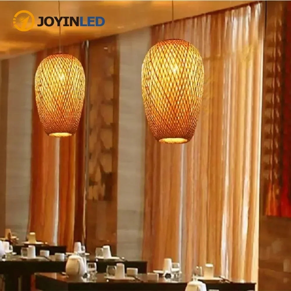 Handmade Rattan Pendant Light – Boho Wicker Hanging Lamp