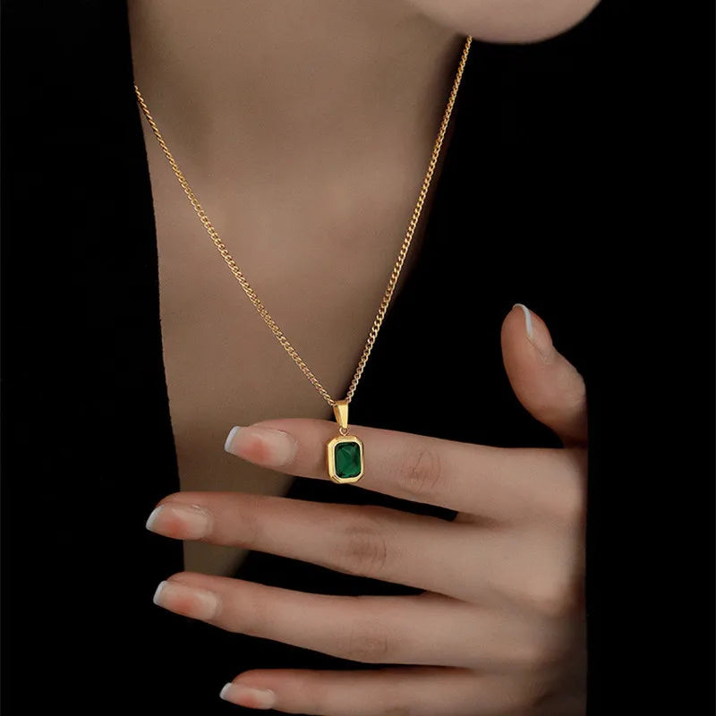 Gold Plated Green Zircon Pendant Necklace – Elegant Statement Jewellery for Women