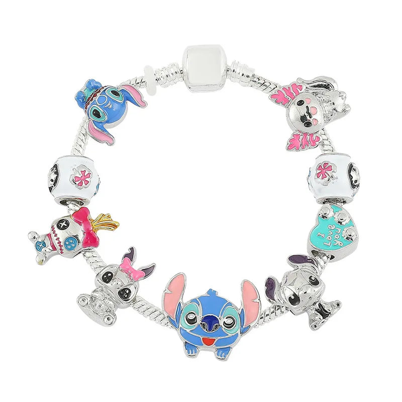 Stitch Cartoon Charm Bracelet – DIY Beads Design, Cute Anime Fashion Jewelry, Adjustable Size, Perfect Gift for Girls & Collectors ✅FREE UK Delivery