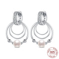 925 Sterling Silver Three-Ring Pearl Earrings – Elegant Dangle Earrings for Women, Classic Fashion Jewelry, Ideal Gift for All Occasions ✅FREE UK Delivery