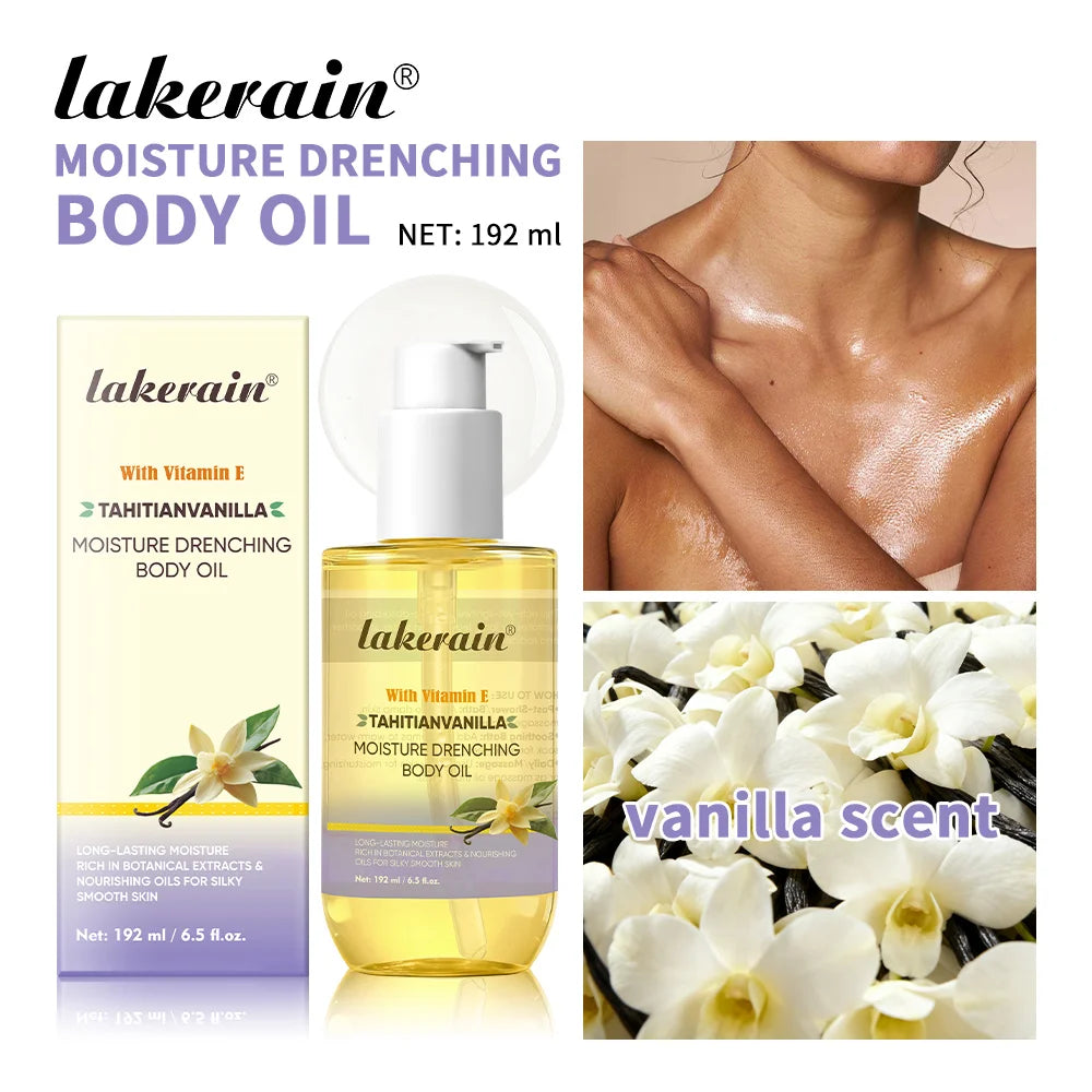 Lakerain Moisturizing Body Oil – Deep Hydration, Long-Lasting Nourishment, Non-Greasy, Vanilla Scent ✅ FREE UK Delivery