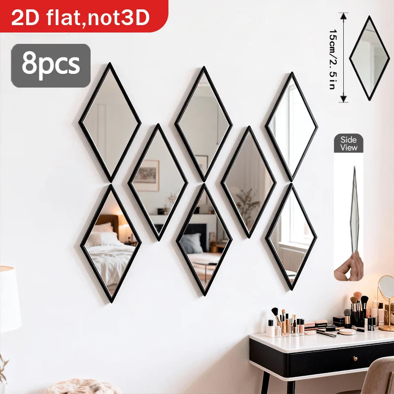 8pcs Rhombic Wall Mirror Set | Decorative Self-Adhesive Stickers | Free UK Delivery