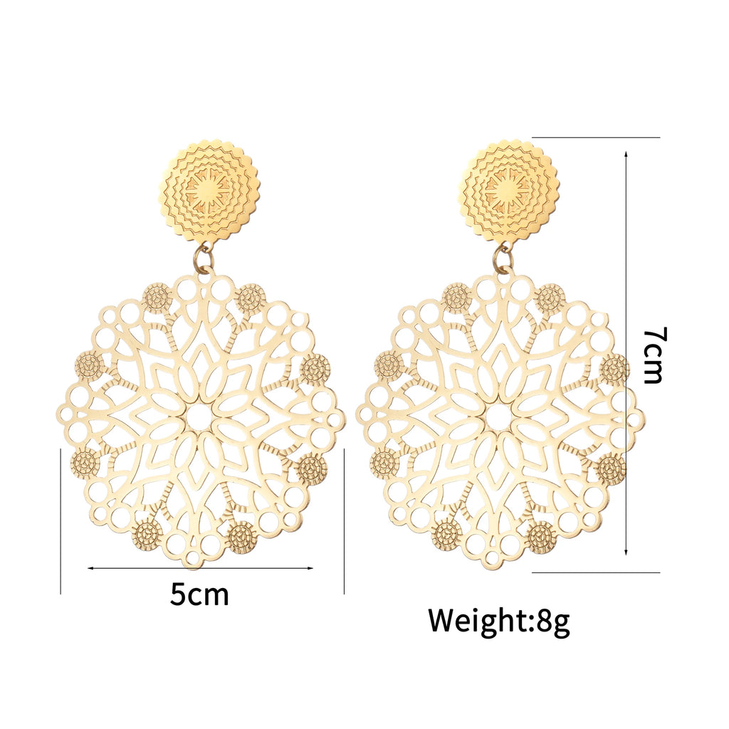 Gold Bohemian Hollow Round Earrings – Vintage Style Jewelry ✅FREE UK Delivery