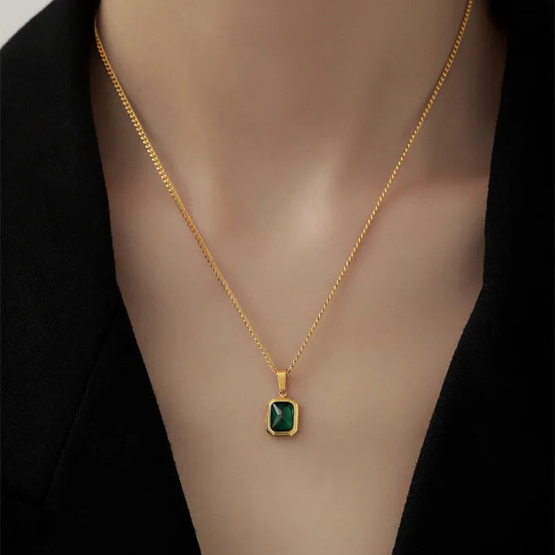 Gold Plated Green Zircon Pendant Necklace – Elegant Statement Jewellery for Women