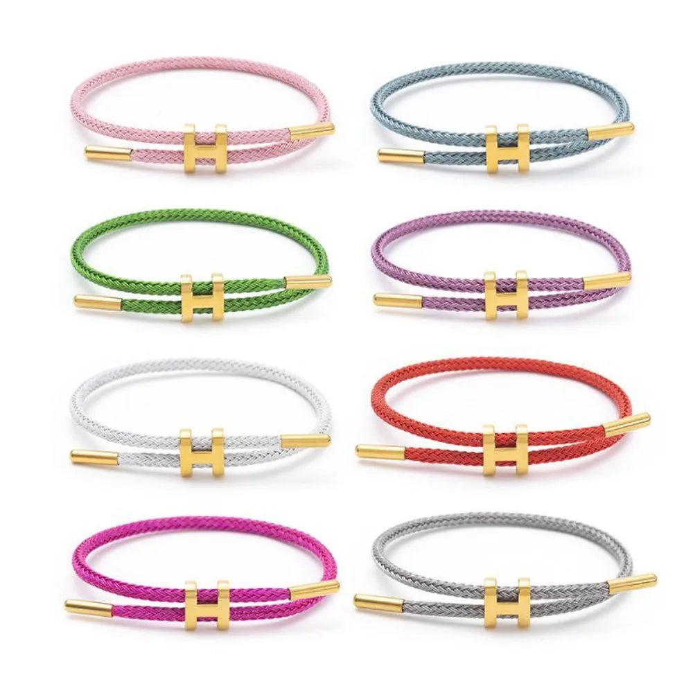 Adjustable Rope Charm Bracelet – 14K Gold Plated H Buckle, Stainless Steel, Multi-Color Cord, Minimalist Fashion Jewelry & Gift ✅FREE UK Delivery