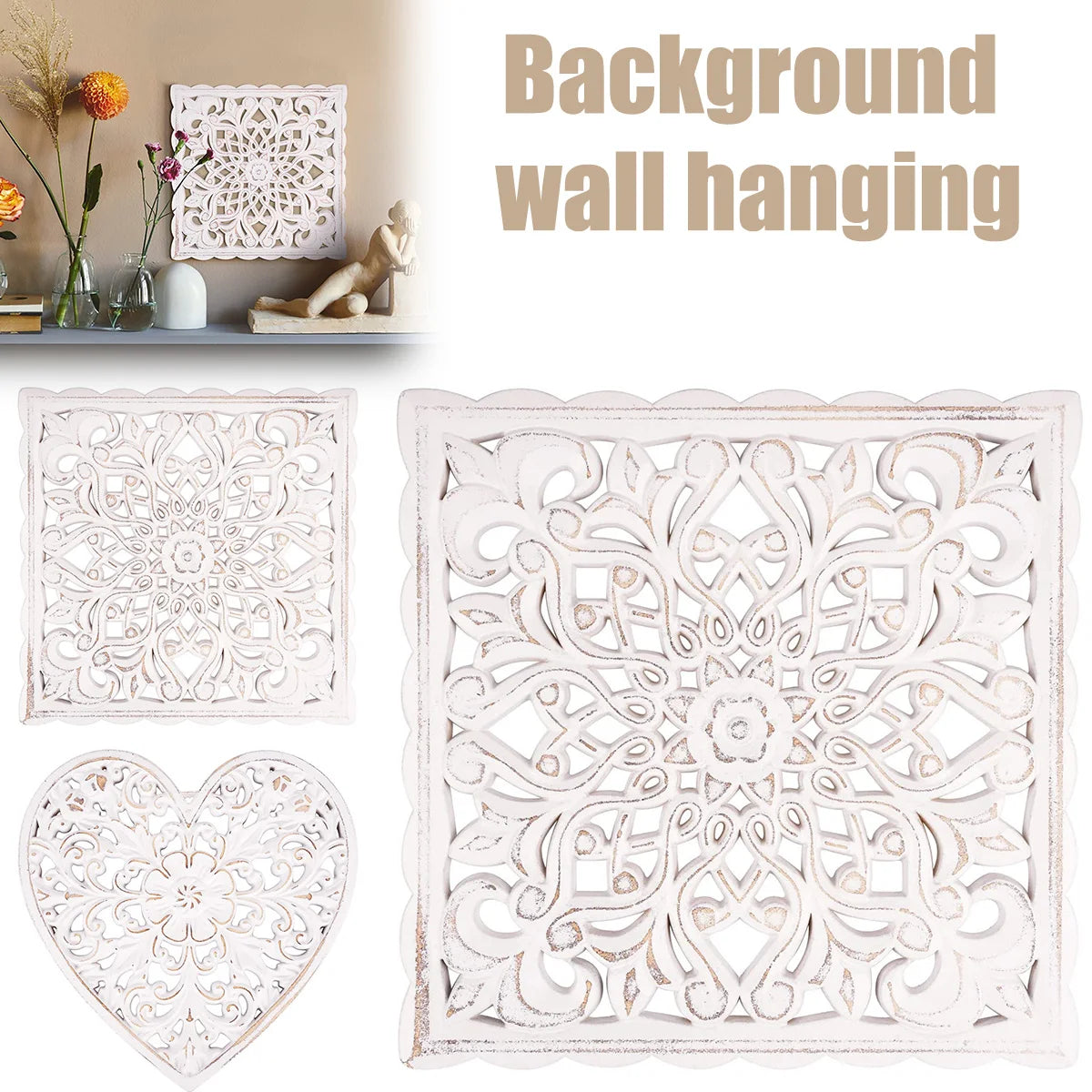 Hollow Carved Wooden Wall Panel | Floral Hanging Décor for Living Room & Bedroom
