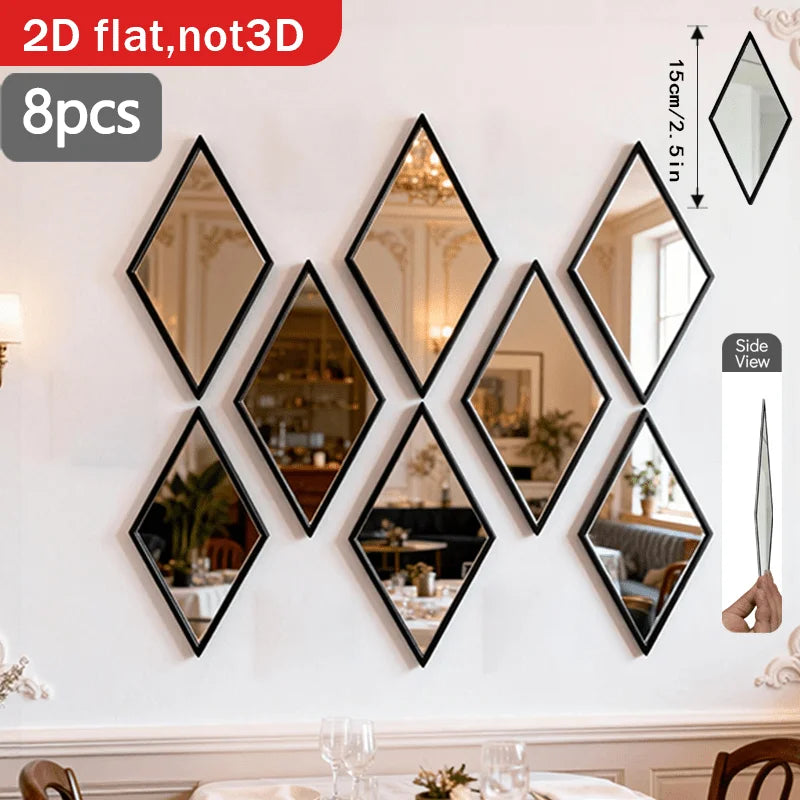 8pcs Rhombic Wall Mirror Set | Decorative Self-Adhesive Stickers | Free UK Delivery