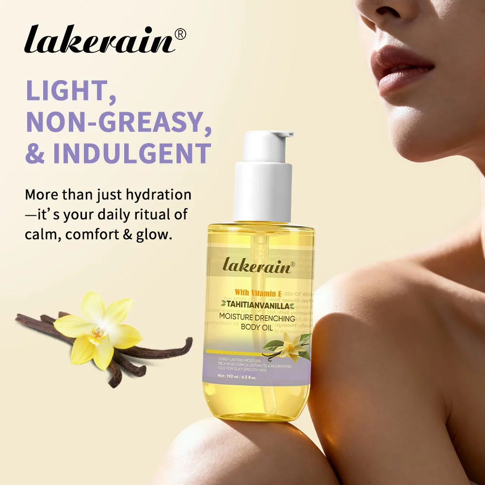 Lakerain Moisturizing Body Oil – Deep Hydration, Long-Lasting Nourishment, Non-Greasy, Vanilla Scent ✅ FREE UK Delivery
