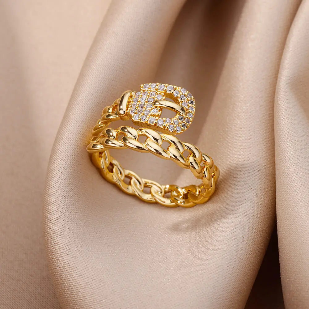18K Gold Plated Stainless Steel Zircon Rings – Trendy Jewelry Gift