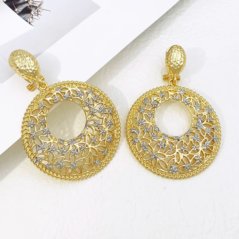 Two Tone Gold & Silver Hollow Round Drop Earrings – Unique Filigree Design, Elegant Dangle Earrings for Women, Wedding Party & Daily Wear Jewelry✅FREE UK Delivery