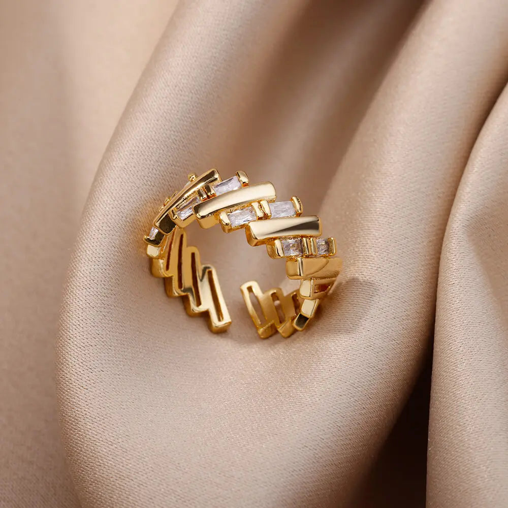 18K Gold Plated Stainless Steel Zircon Rings – Trendy Jewelry Gift