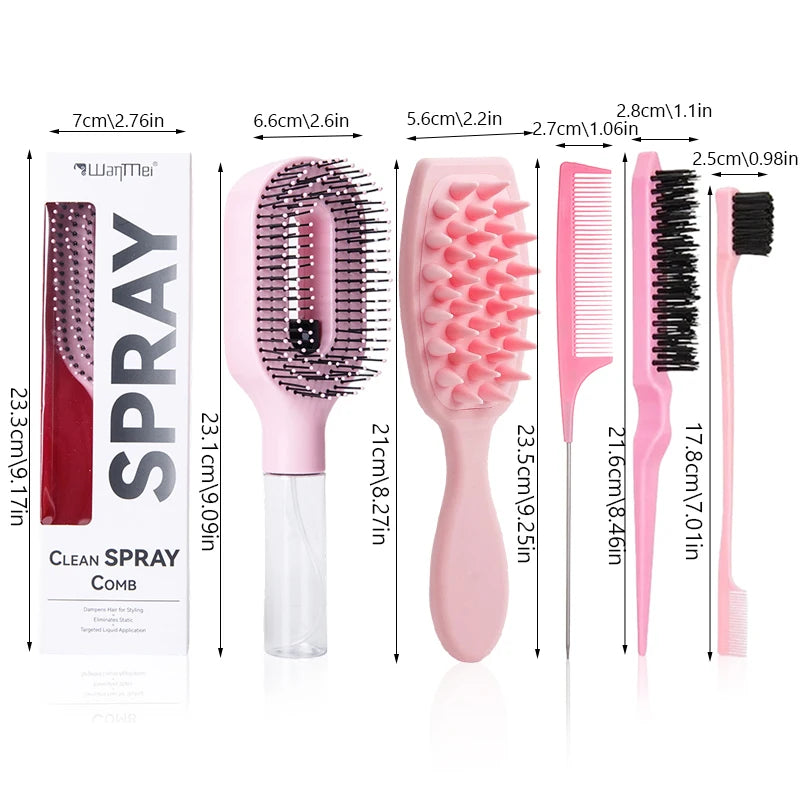 4-Piece Hair Styling Kit – Spray Comb, Scalp Massage Brush, Rat Tail Comb & Edge Brush