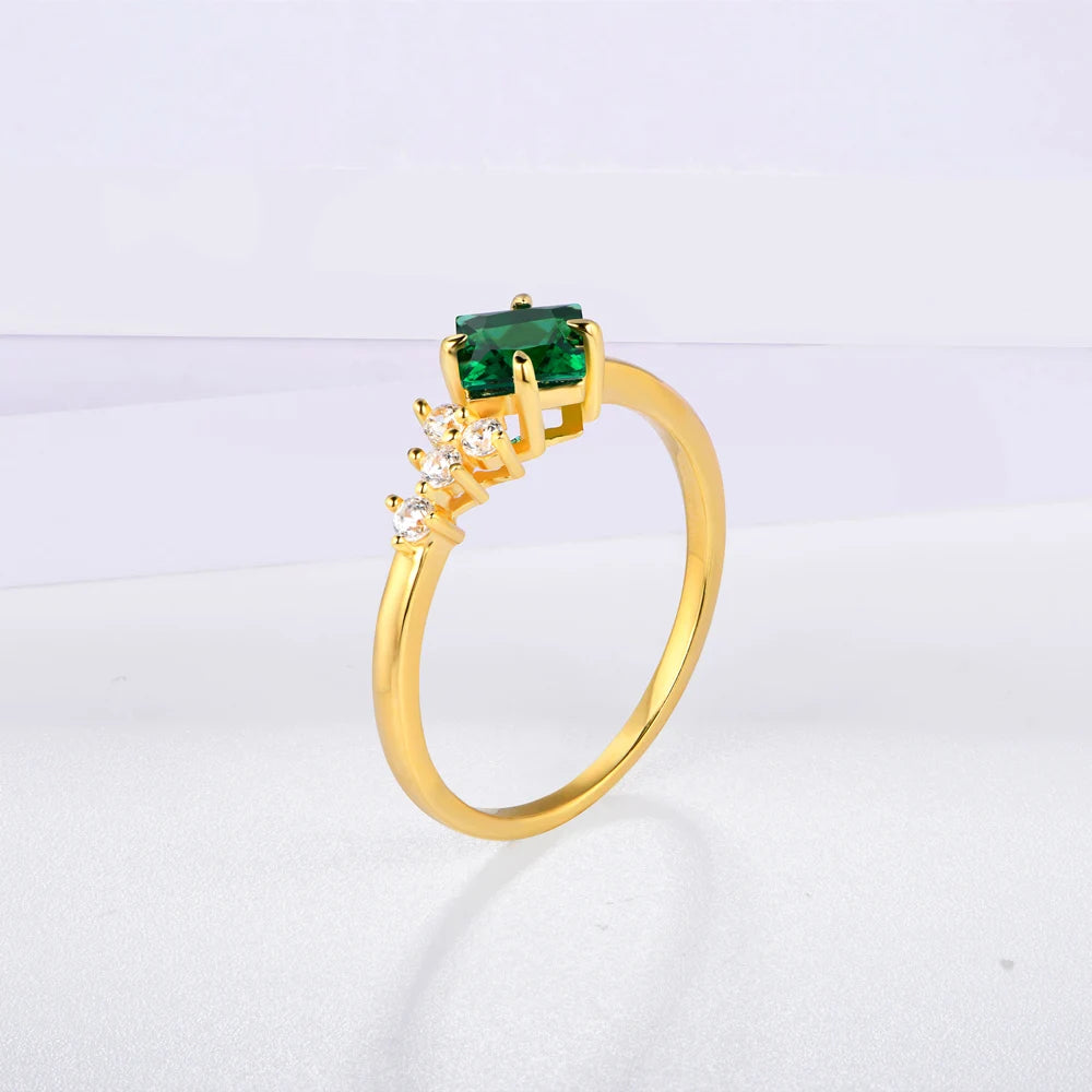 925 Sterling Silver Emerald Ring | 18K Gold Plated | Engagement Wedding Band | Free UK Delivery