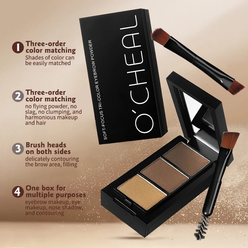 3-Shade Waterproof Eyebrow Powder Palette
