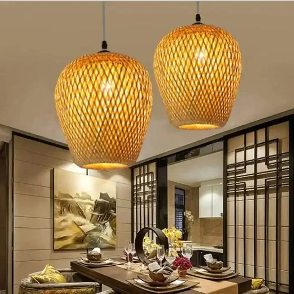 Handmade Rattan Pendant Light – Boho Wicker Hanging Lamp