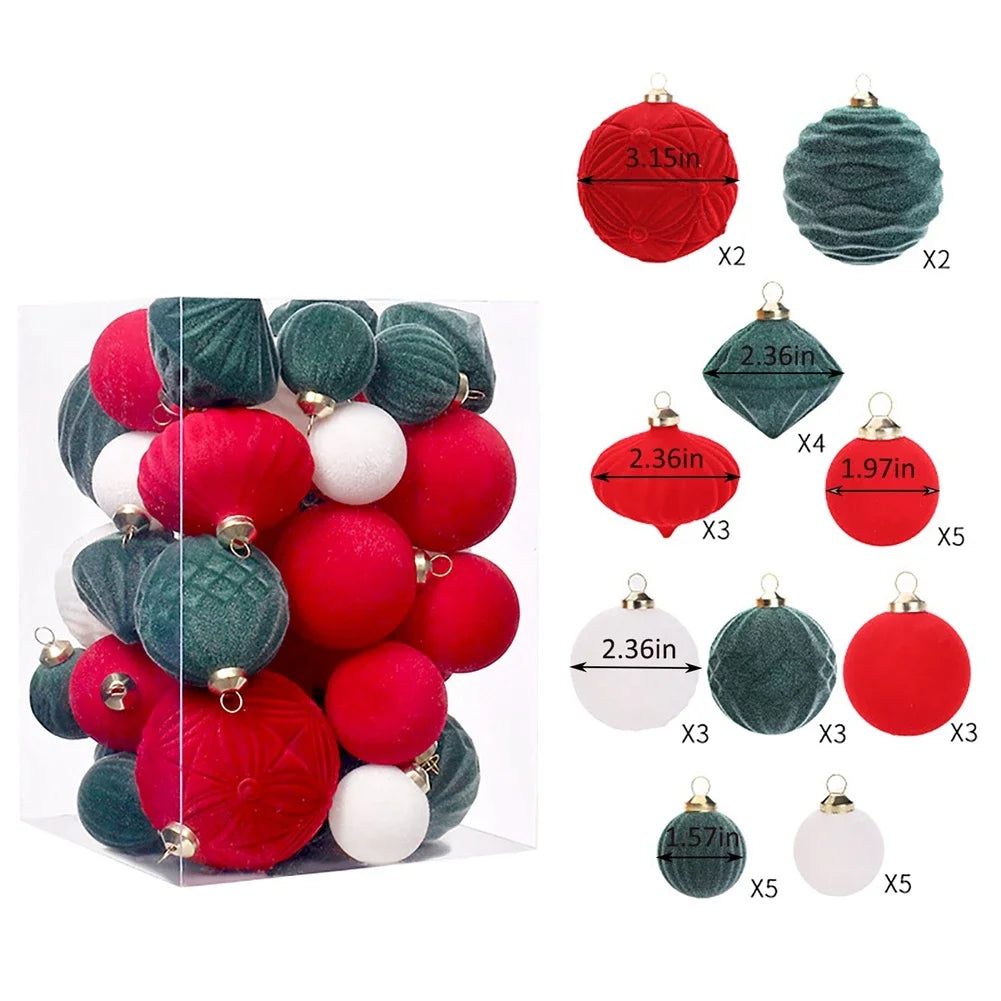 35-Piece Velvet Christmas Ball Ornaments Set – Shatterproof Tree Decorations
