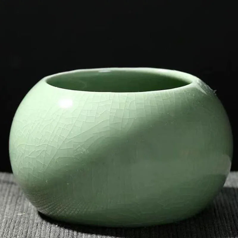 Handmade Ice Crack Round Vase – Ceramic Succulent Pot & Home Garden Decor