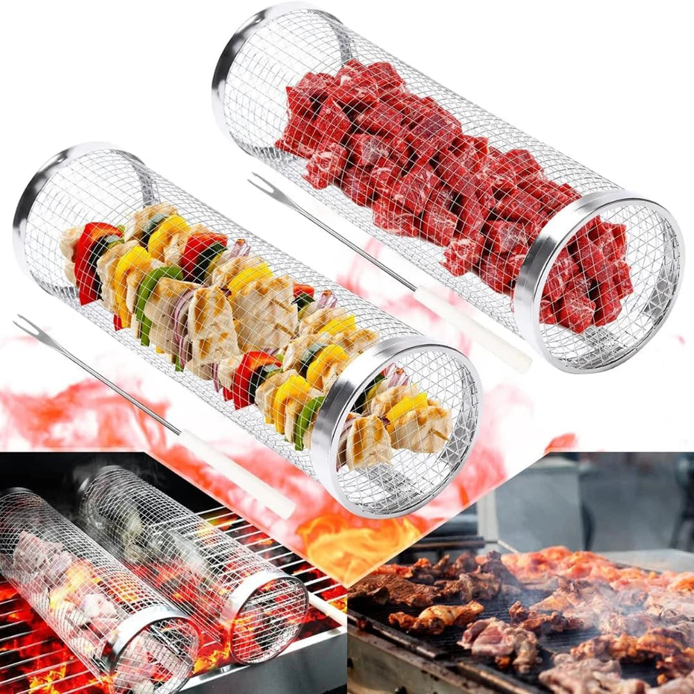 Cylindrical BBQ Grill Cage – Stainless Steel, Camping & Outdoor ✅FREE UK Delivery