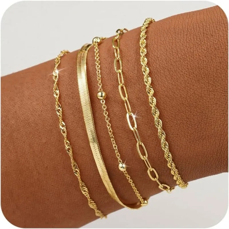14K Gold Plated Dainty Bracelets Set – Adjustable Minimalist Layered Chains, Elegant Thin Jewelry for Women, Everyday & Party Wear✅ FREE UK Delivery