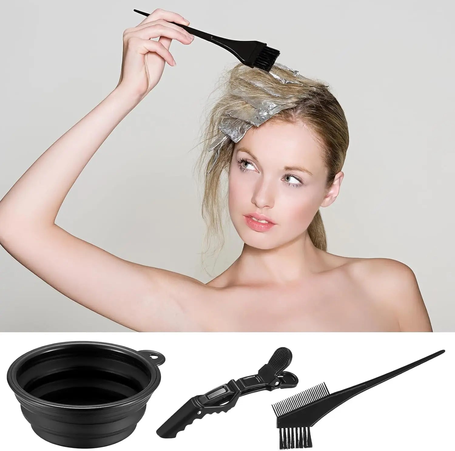 9-Piece Hair Dye Kit – Mixing Bowl, Brush, Gloves, Clips & Accessories