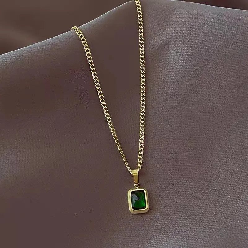 Gold Plated Green Zircon Pendant Necklace – Elegant Statement Jewellery for Women