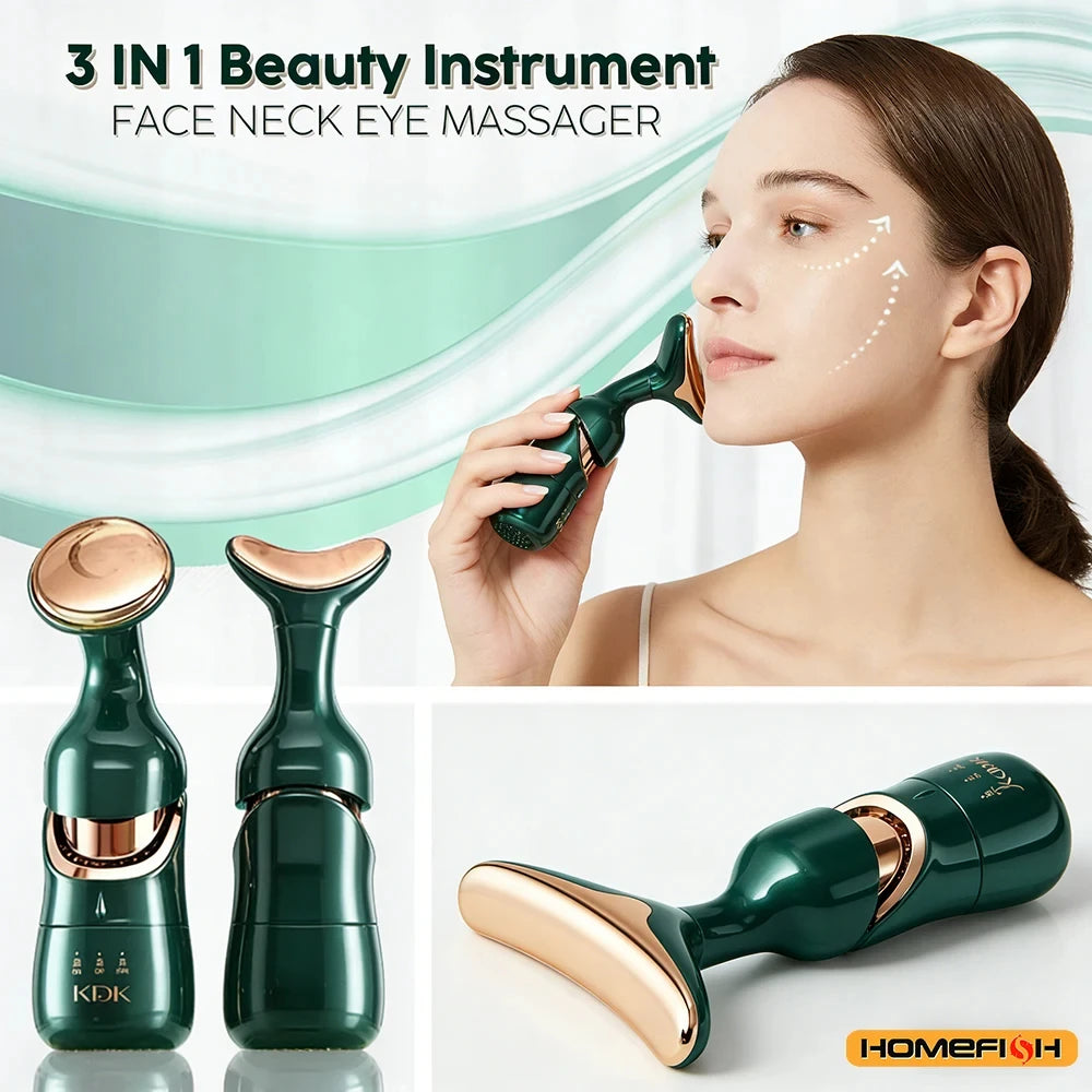 HOMEFISH 3-in-1 Facial Beauty Device – Sonic Vibration & LED Light Therapy for Lifting, Firming & Glowing Skin✅ FREE UK Delivery