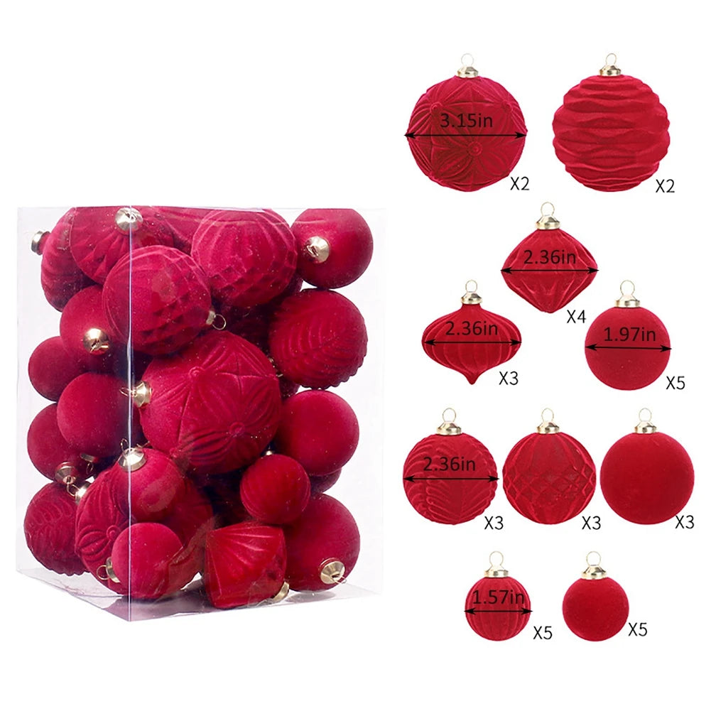 35-Piece Velvet Christmas Ball Ornaments Set – Shatterproof Tree Decorations