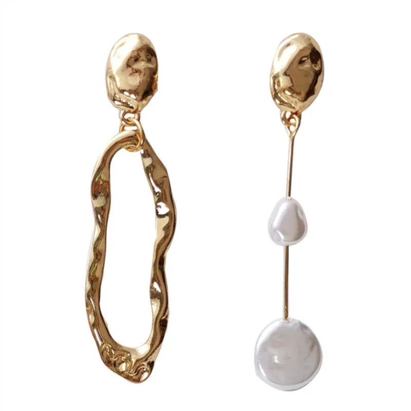 Asymmetric Long Earrings | Freshwater Pearl & Gold/Silver