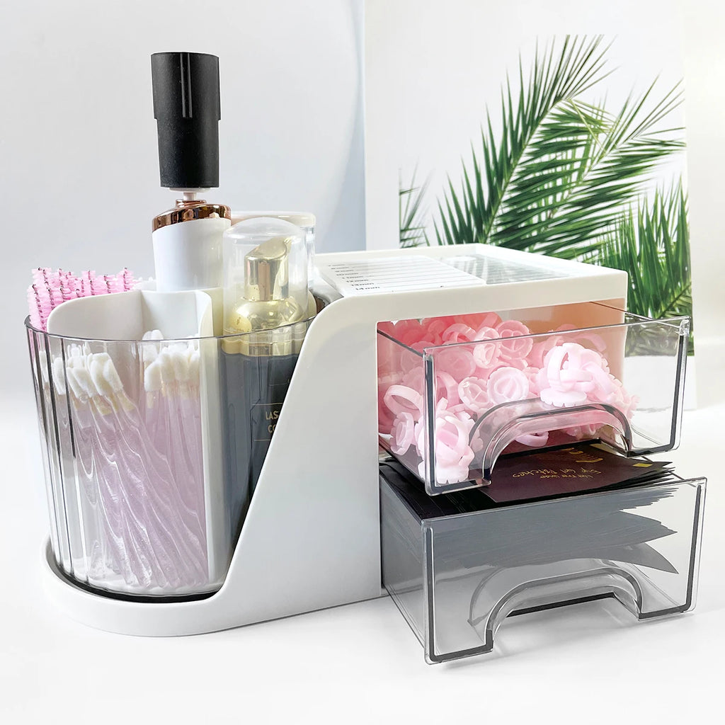 360° Rotating Eyelash Tool Storage Box – Multifunctional Makeup Organiser with Disposable Micro Brushes