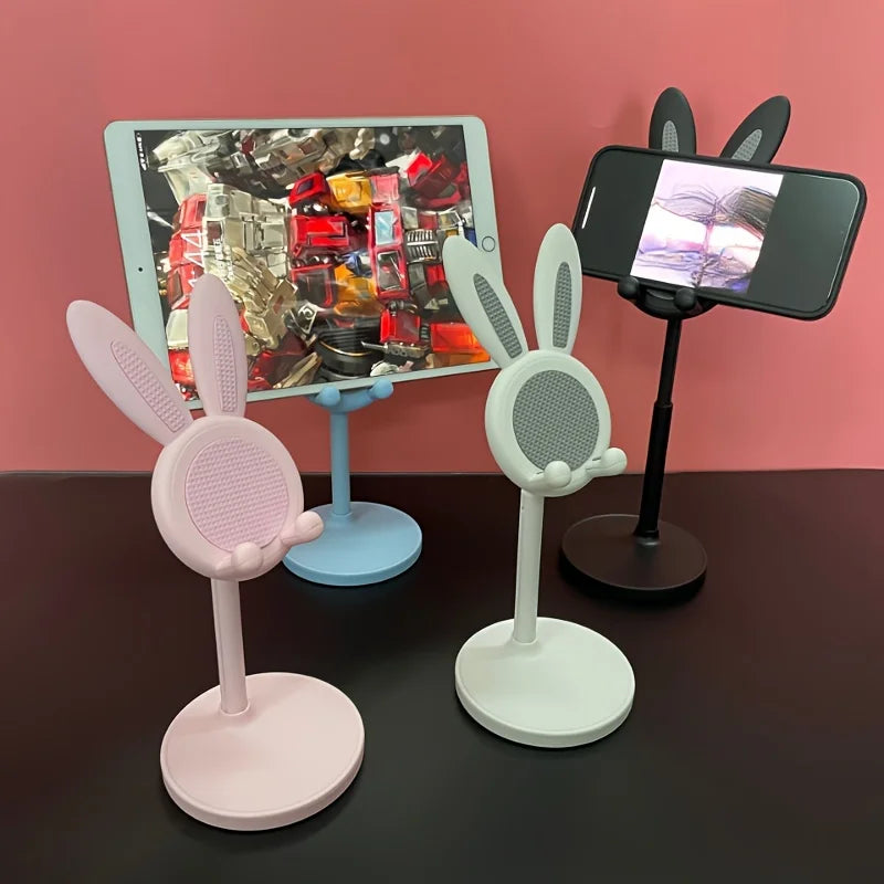Adjustable Cartoon Bunny Ear Phone Stand Cute Rabbit Universal Tablet Holder Desktop Retractable Organizer For Home Office Decor