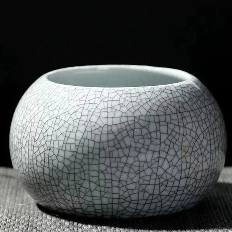 Handmade Ice Crack Round Vase – Ceramic Succulent Pot & Home Garden Decor