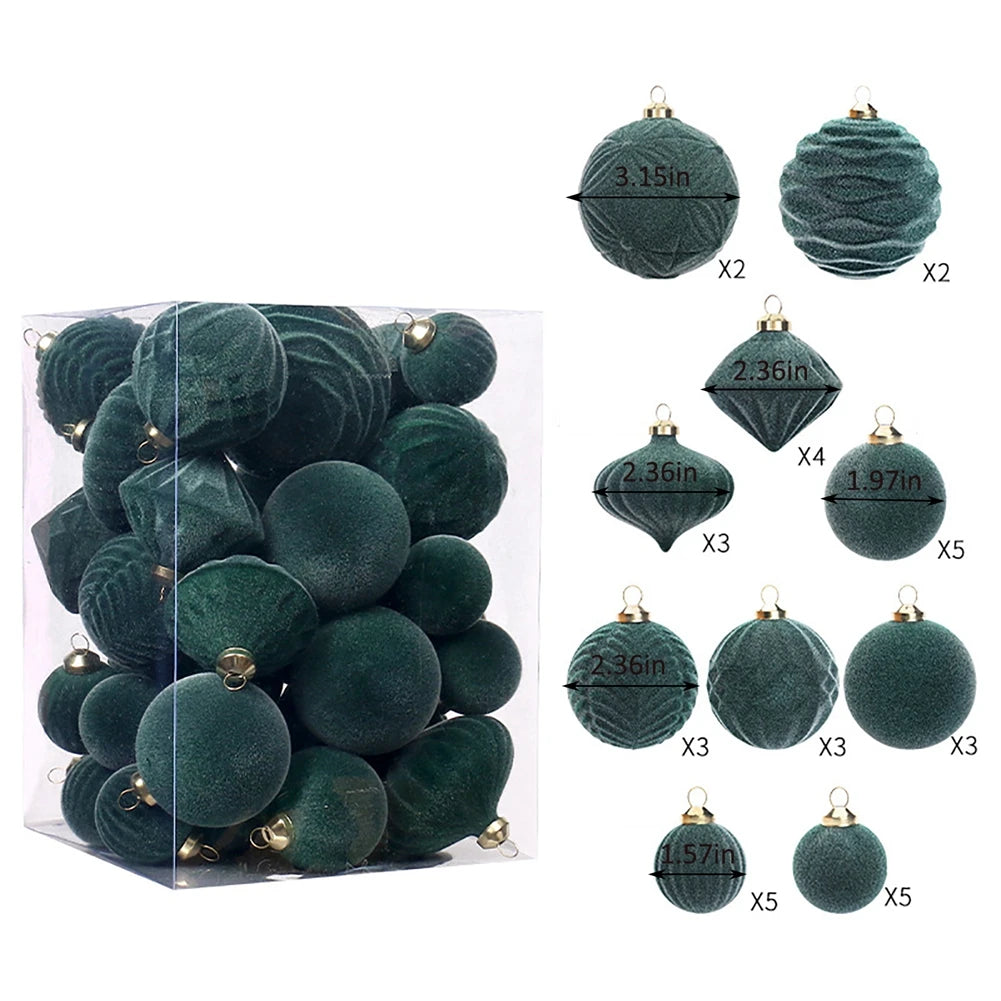 35-Piece Velvet Christmas Ball Ornaments Set – Shatterproof Tree Decorations