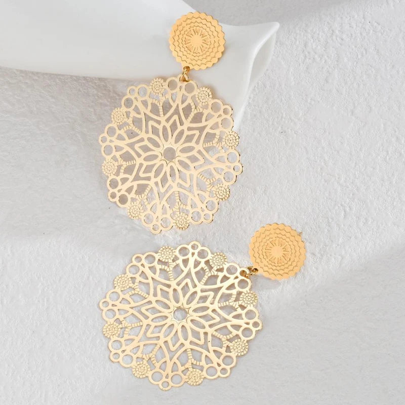 Gold Bohemian Hollow Round Earrings – Vintage Style Jewelry ✅FREE UK Delivery
