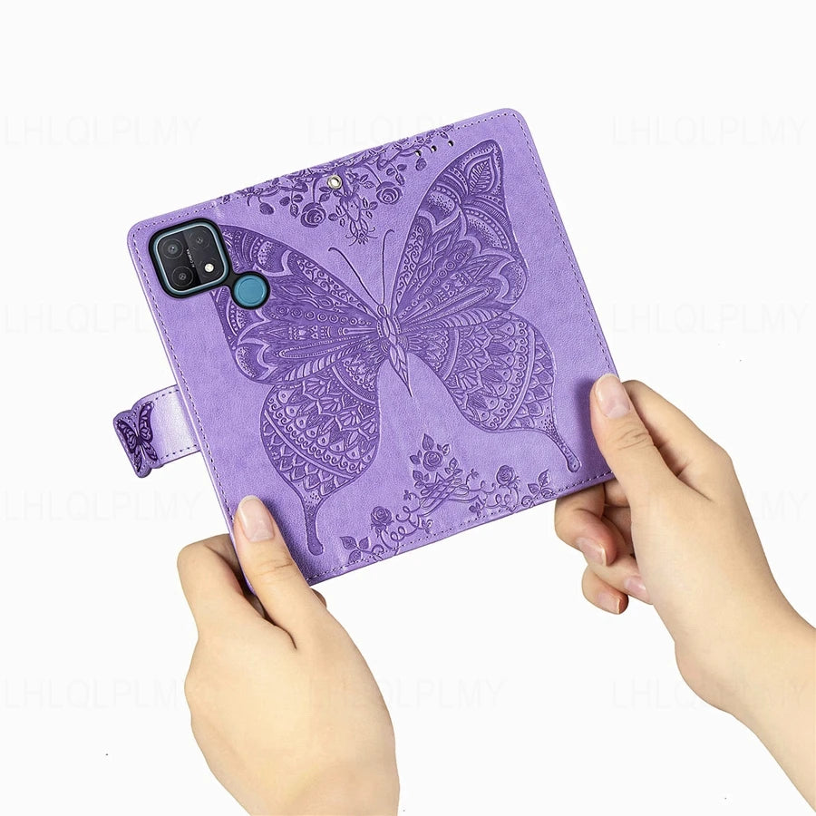 Butterfly Leather Flip Wallet Case For OPPO A58 A18 A16 A76 A96 A55 A17 A72 A52 A53 A31 A91 A15 A5 A9 2020 A60 Find X3 X5 Cover