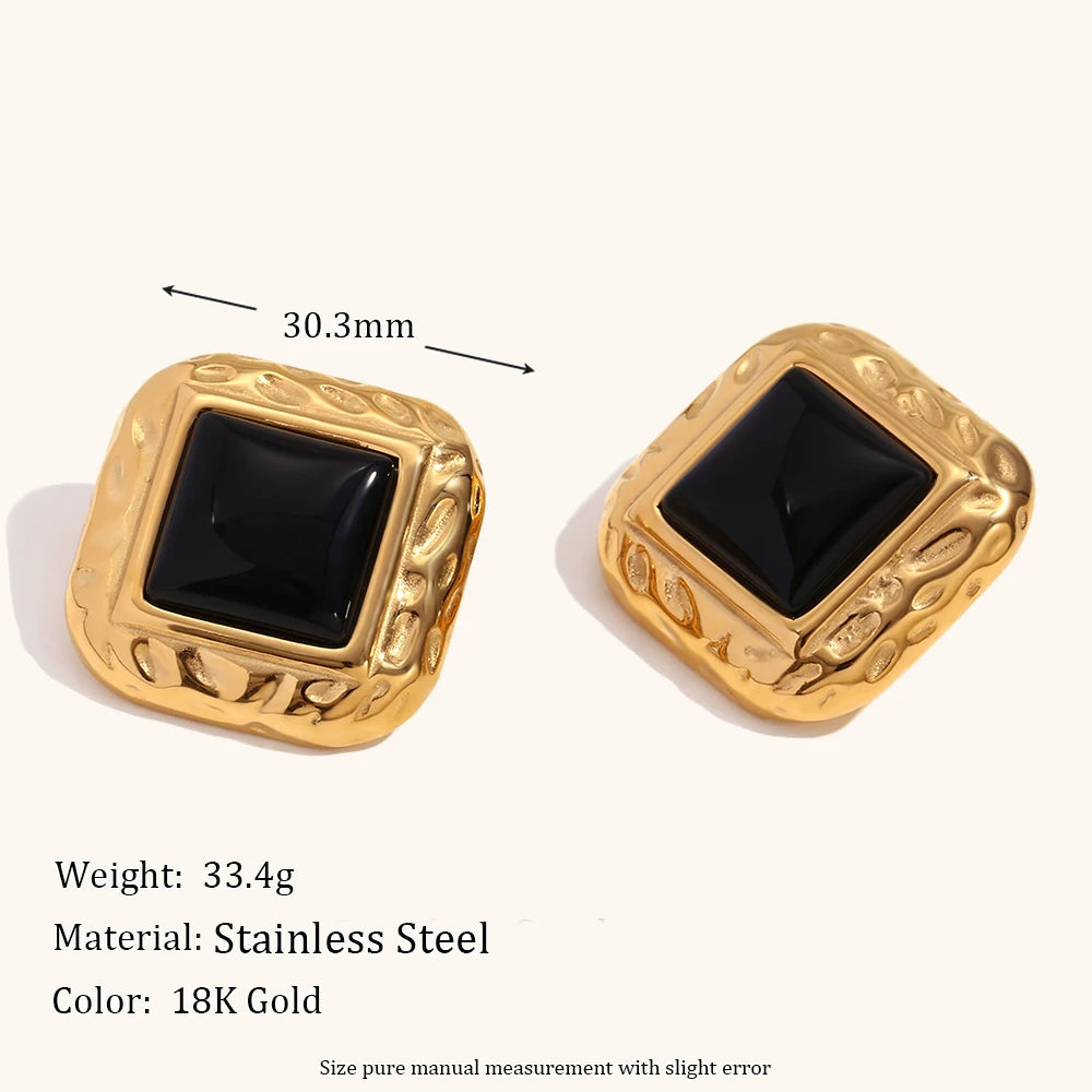 La.Muses Gold Plated Square Stud Earrings – Black Acrylic Inlay, Vintage Elegant Design, Chic Fashion Jewelry for Women, Daily & Party Wear ✅FREE UK Delivery