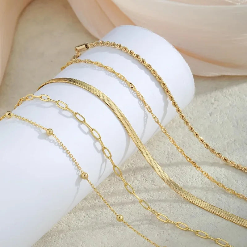 14K Gold Plated Dainty Bracelets Set – Adjustable Minimalist Layered Chains, Elegant Thin Jewelry for Women, Everyday & Party Wear✅ FREE UK Delivery