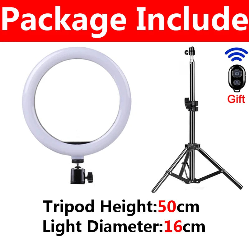 10" LED Selfie Ring Light Dimmable Led Photography Ring Light With Tripods Mini Phone Stand For Vlog Video Live Makeup Fill Lamp