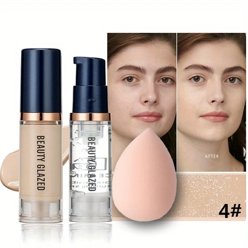 Beauty Glazed 3-Piece Makeup Set | Foundation + Primer + Sponge | ✅ FREE UK Delivery