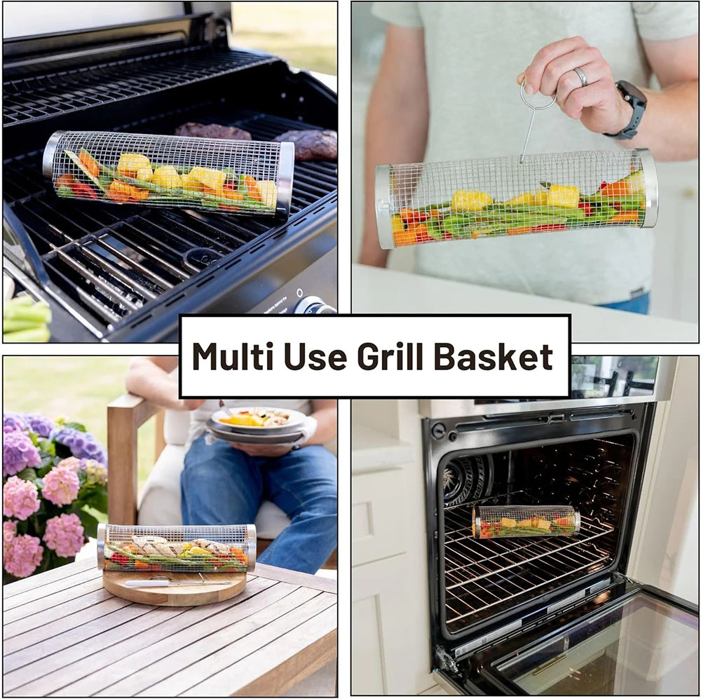 Cylindrical BBQ Grill Cage – Stainless Steel, Camping & Outdoor ✅FREE UK Delivery