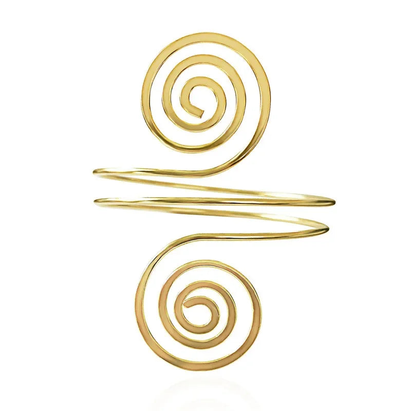 Spiral Swirl Upper Arm Cuff – Gold & Silver Boho Jewellery for Women