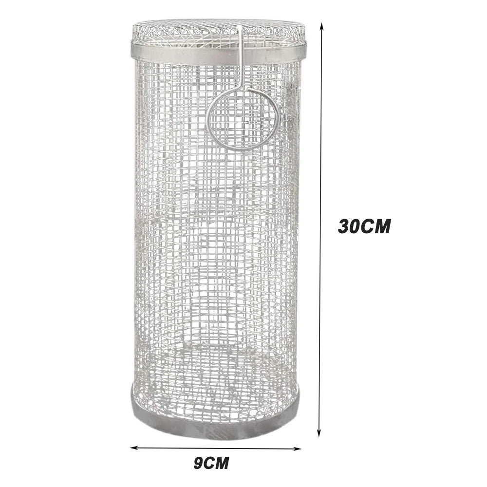 Cylindrical BBQ Grill Cage – Stainless Steel, Camping & Outdoor ✅FREE UK Delivery