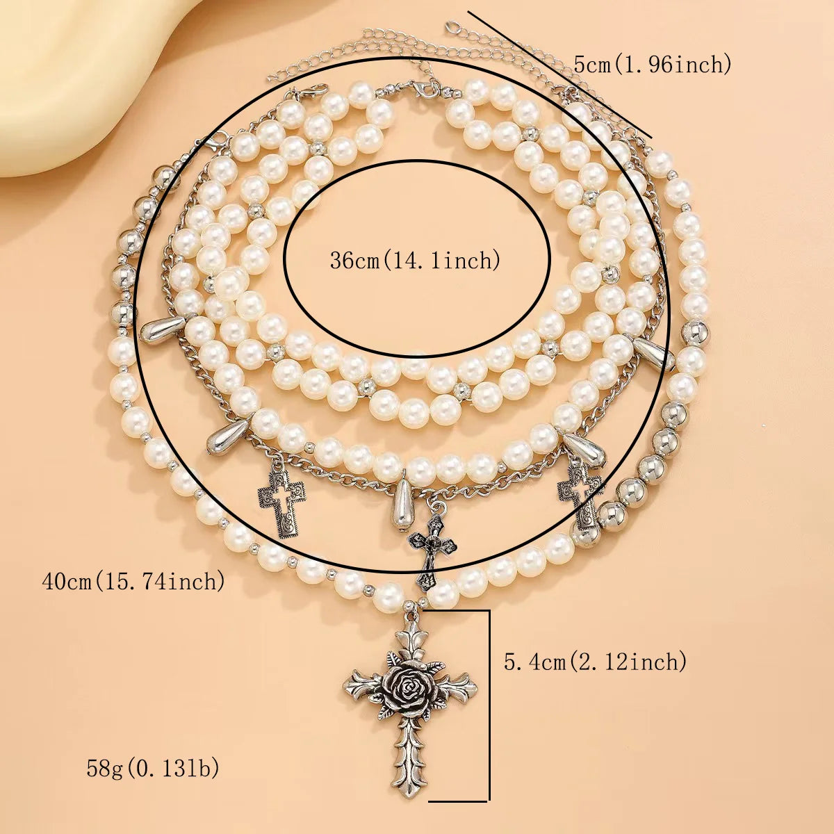 3-Layered Faux Pearl Necklace Set – Vintage Baroque Style with Cross Pendant FREE UK Delivery
