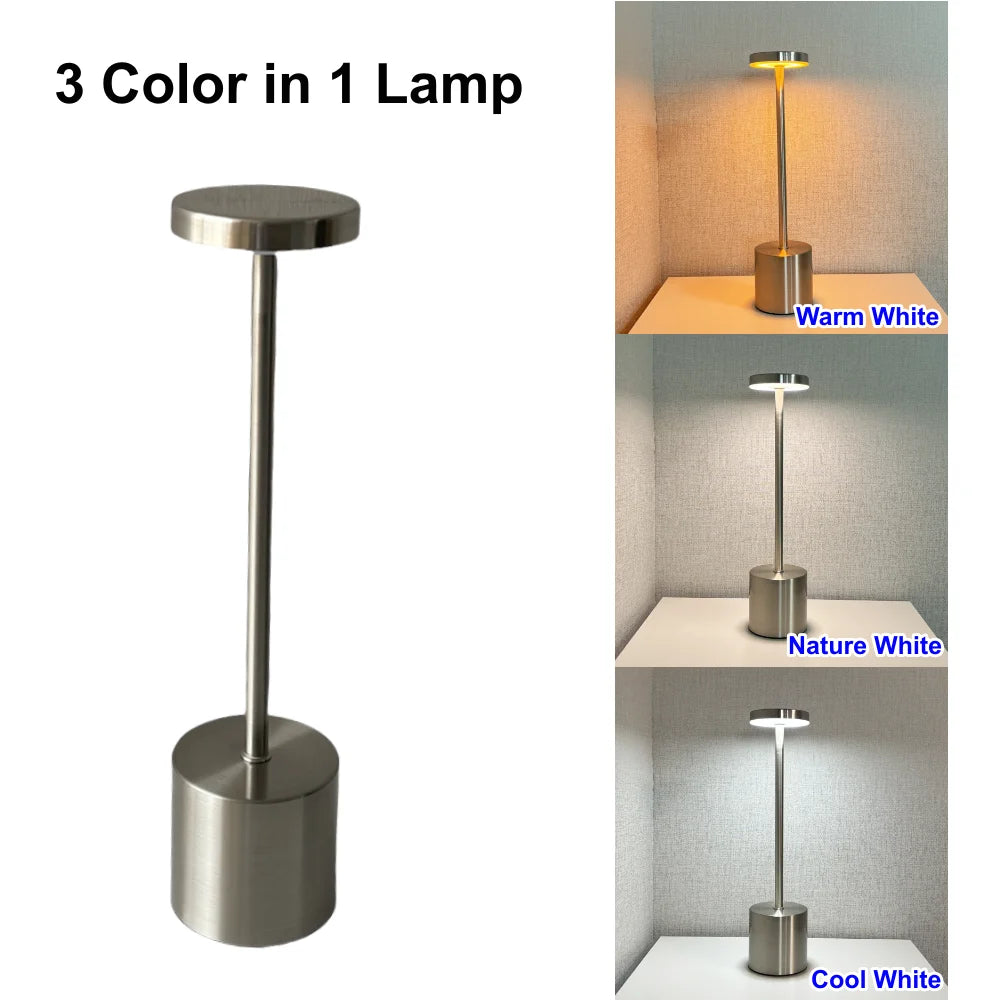 Classic Table Lamp USB Rechargeable Night Light 3 Colors Dimming Touch Desk Lamp Bedside Lamp Hotel Coffee Shop Club