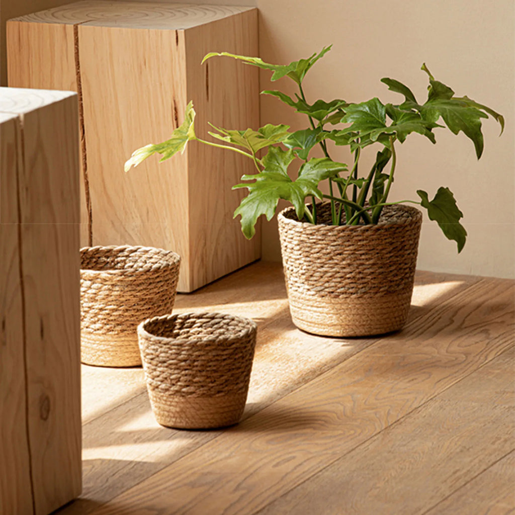 Rattan Straw Weaving Flower Plant Pot Wicker Basket Flowerpot Storage Basket Garden Flowerpot Handmade Woven Planter Basket