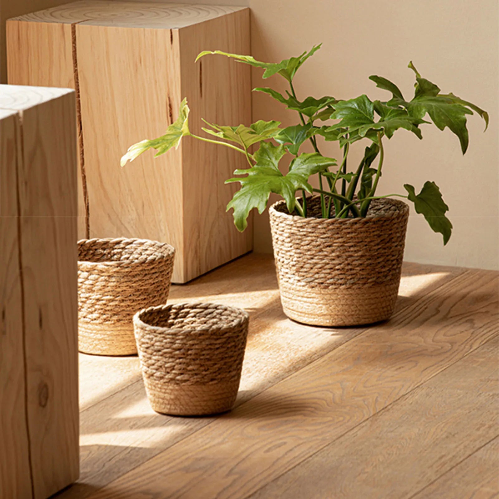 Rattan Straw Weaving Flower Plant Pot Wicker Basket Flowerpot Storage Basket Garden Flowerpot Handmade Woven Planter Basket