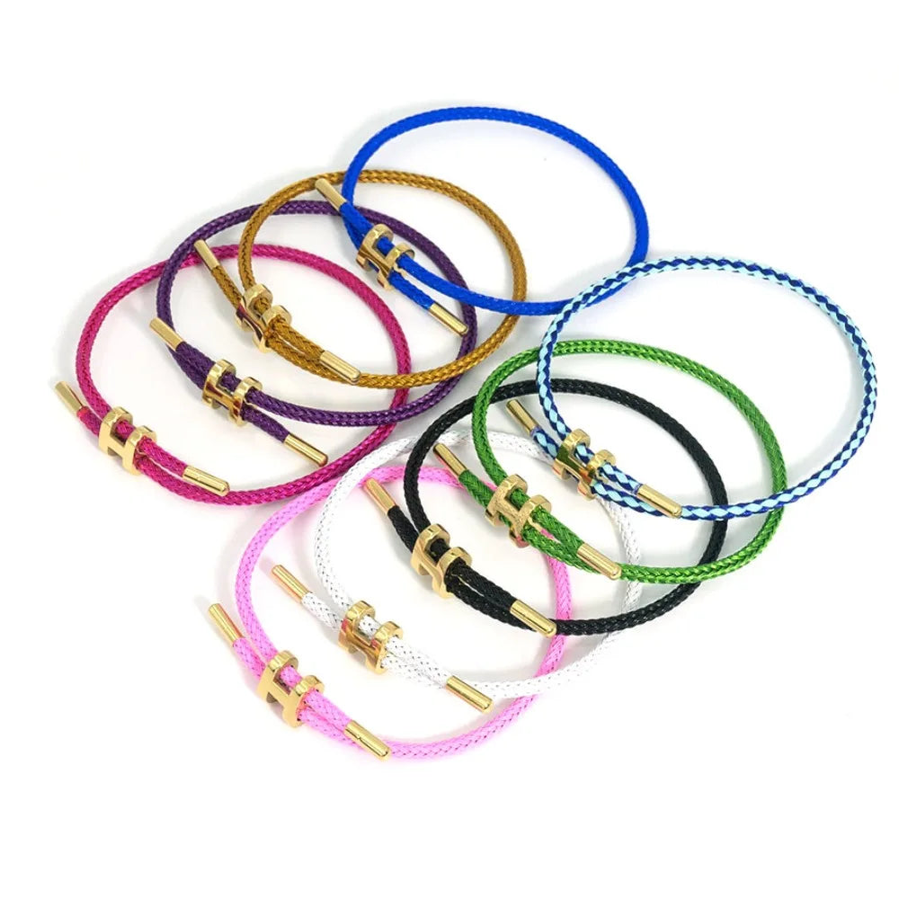 Adjustable Rope Charm Bracelet – 14K Gold Plated H Buckle, Stainless Steel, Multi-Color Cord, Minimalist Fashion Jewelry & Gift ✅FREE UK Delivery
